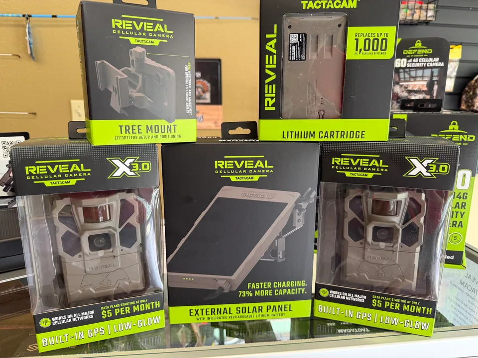 Tactacam REVEAL cellular trail cameras and accessories on display